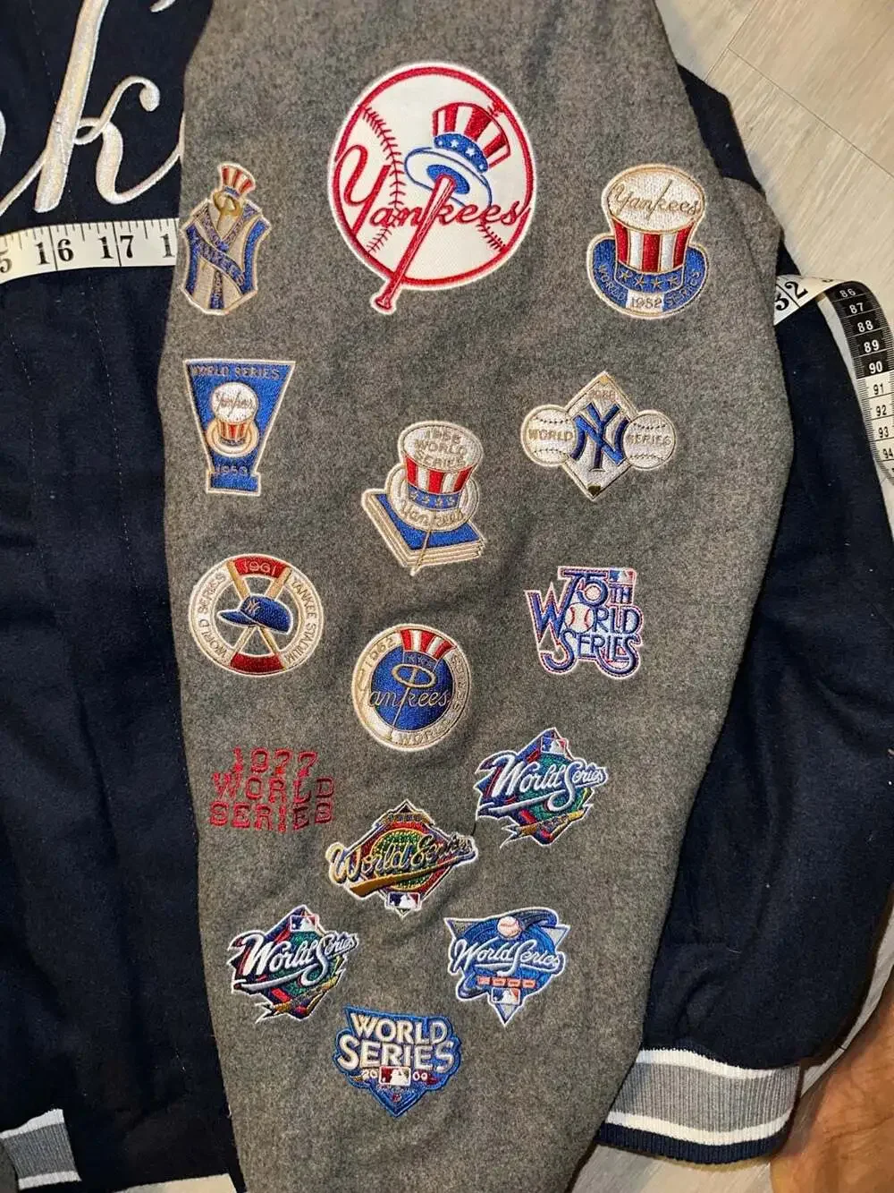 New York Yankees MLB World Series Champions Varsity Jacket with Patchwork Sleeve